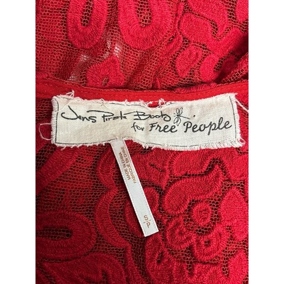 Free People Womens Red Lace Embroidered Tunic Dress By Jens Pirate Booty S - Picture 6 of 10
